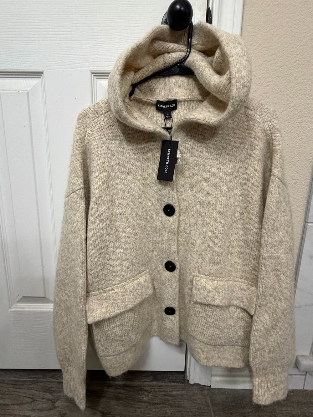 Kenneth Cole Cream Hooded Button-Front Puffer Coat